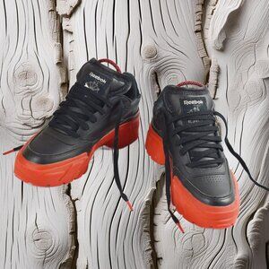 Reebok Club C Cardi Black Contrast Red Platform Leather Lace-Up, Size 6.5